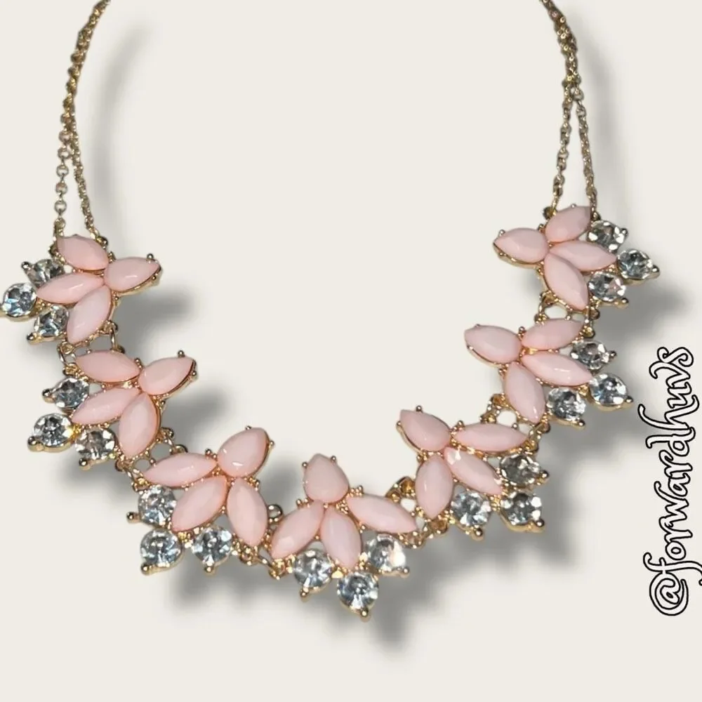 Bundle Sale 3 for $15 | Fashion Jewelry Necklace with Pink Teardrop Stones – 16”